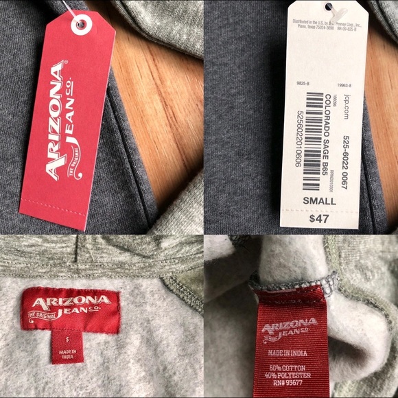 NEW ARIZONA Fleece Hoodie Jacket Full Zip Small Gray Men’s Unisex - Picture 3 of 12